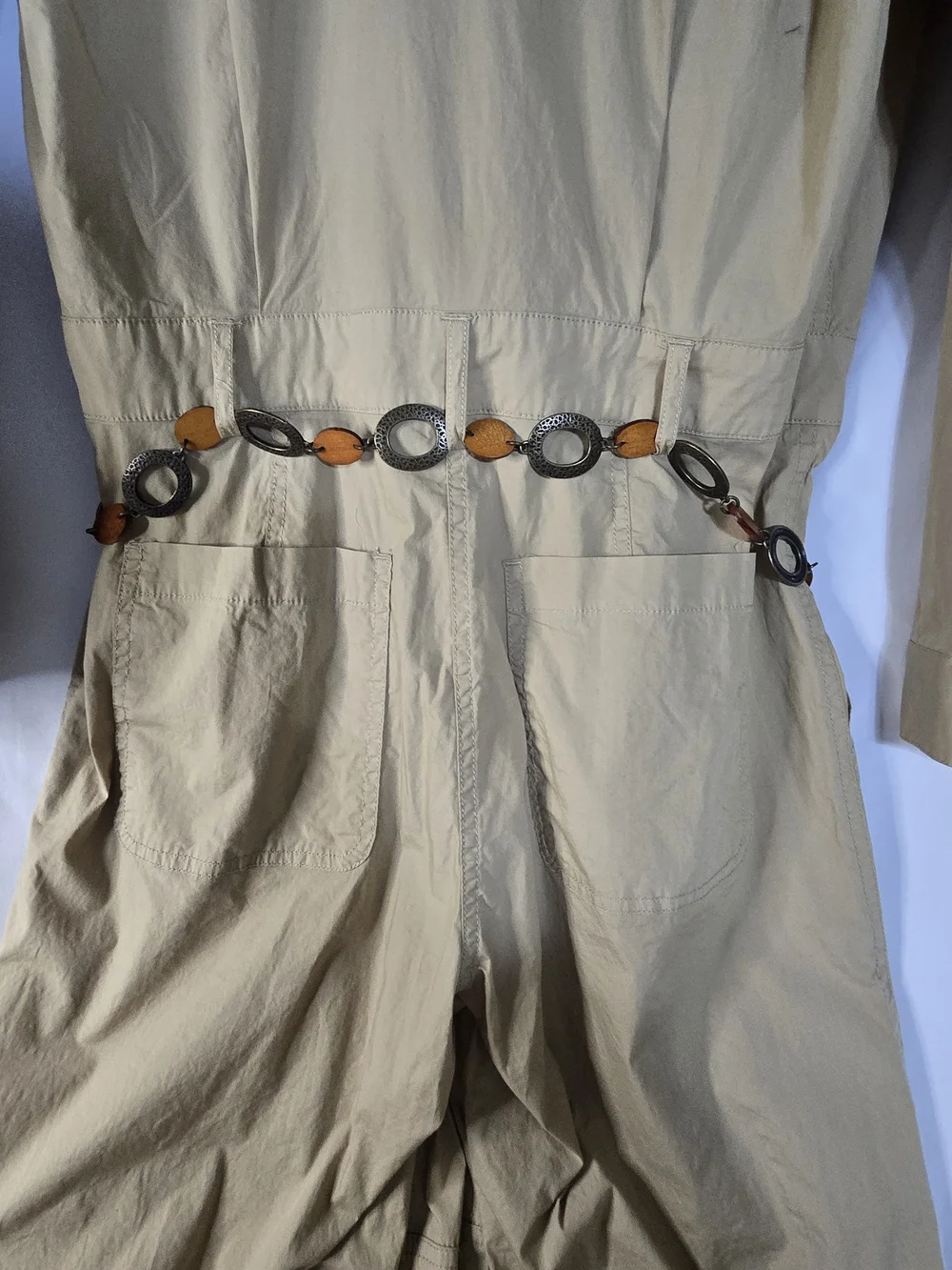 Michael Kors Tan Utility Jumpsuit with Chain-and-Wood Belt